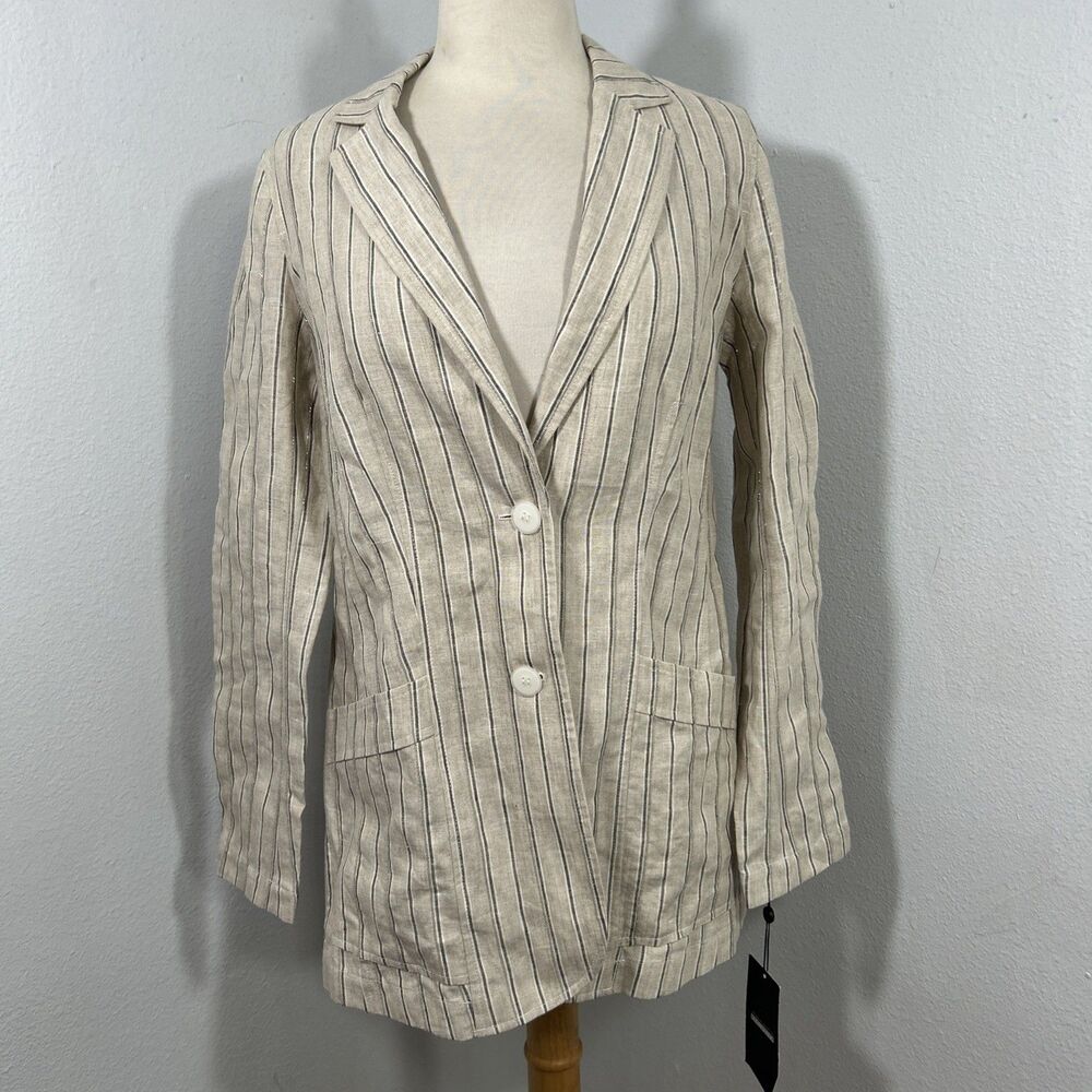 Lafayette 148 New York Blazer Womens 0 Striped‎ Linen Office Siren Academia